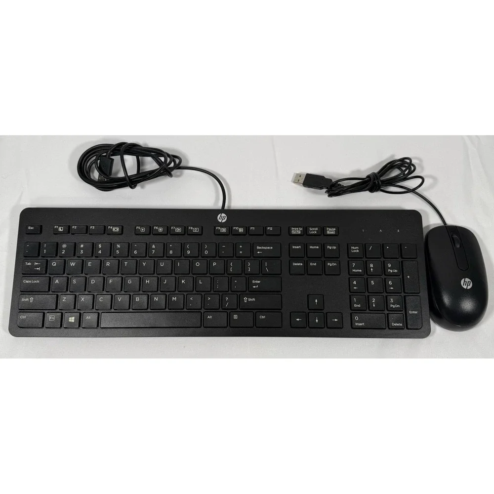 HP Slim Keyboard Kbar211 & Optical Mouse USB Wired Black Genuine Set